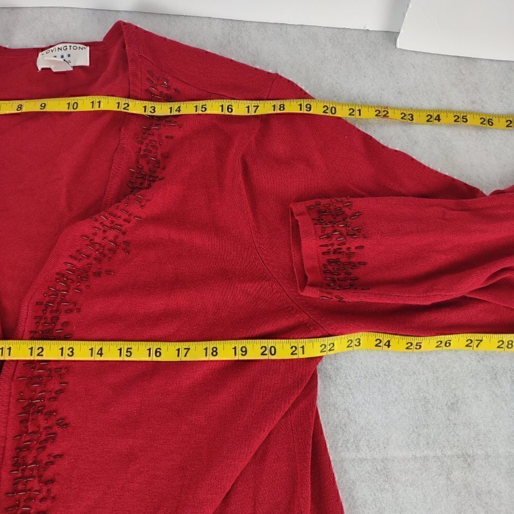 Covington Womens Long Sleeve V-Neckline Beaded Red Cardigan Size 20-22W - Picture 8 of 11